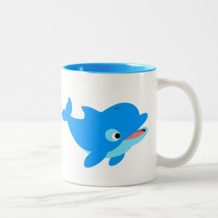 Cute Curious Cartoon Dolphin Tweekleurige Koffiemok