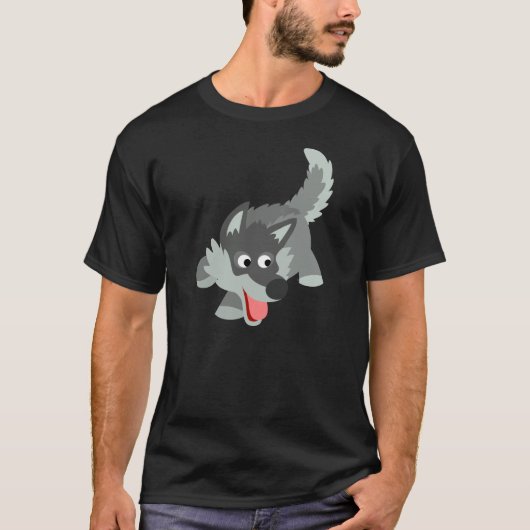 Cute Curious Cartoon Wolf T-Shirt (Voorkant)