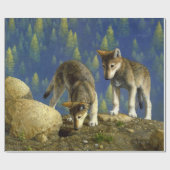 Cute Curious Gray Wolf Pups Cadeaupapier (Vlak)