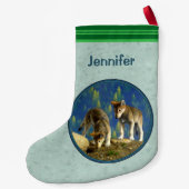 Cute Curious Gray Wolf Pups Kleine Kerstsok (Achterkant)