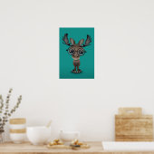 Cute Curious Moose Nerd Wearing Glasses Turquoise Poster (Keuken)