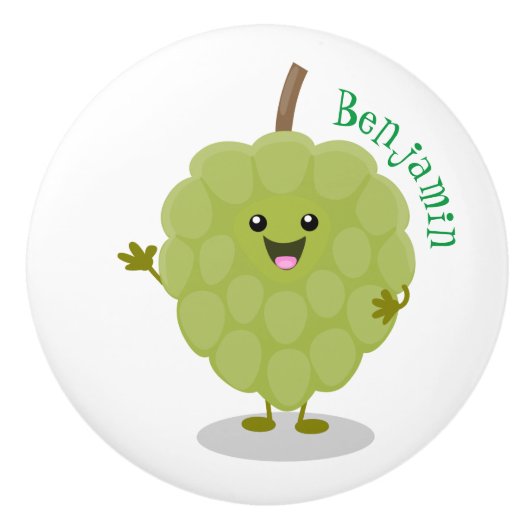 Cute custard apple cherimoya cartoon keramische knop (Voorkant)