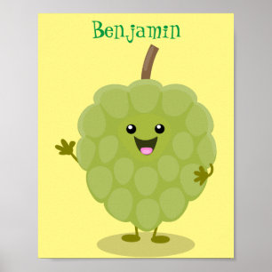 Cute custard apple cherimoya cartoon poster