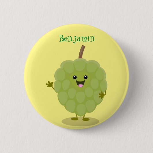 Cute custard apple cherimoya cartoon ronde button 5,7 cm (Voorkant)