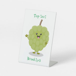 Cute custardappel cherimoya cartoon reclamebord met voetstuk