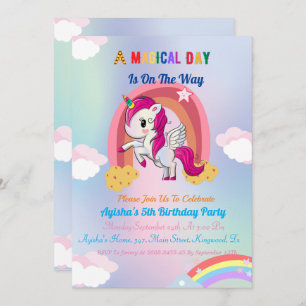 Cute custom 5th Unicorn Birthday Party Invit in Kaart