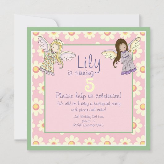 Cute Custom Angel Fairy Anniversaire Invitations d (Devant)