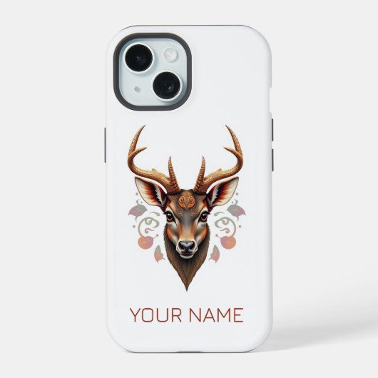 Cute Custom Animal Phone Case. Deer Head. Brown (Verso)