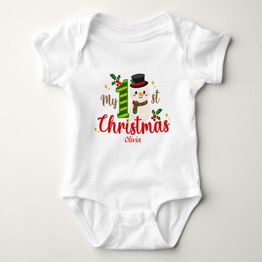 Cute Custom Baby's First Kerstman Holly Romper (Voorkant)
