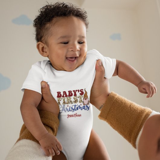 Cute Custom Baby's First Kerstmis Gnome Snowflake Romper