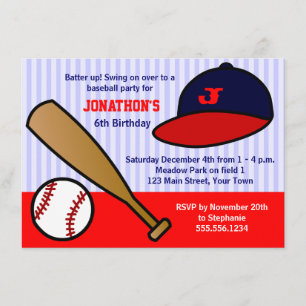 Cute Custom Baseball Birthday Party - Red en Blue Kaart