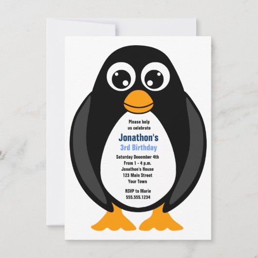 Cute Custom Birthday Party Penguin Invite - White Kaart (Voorkant)