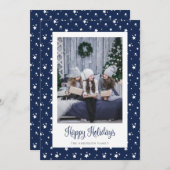Cute Custom Blue Stars Photo Holiday Cards Feestdagenkaart (Voorkant / Achterkant)