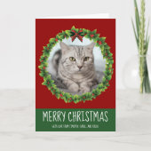 Cute Custom Cat Merry kerst Wreate Red Holiday Feestdagen Kaart (Voorkant)