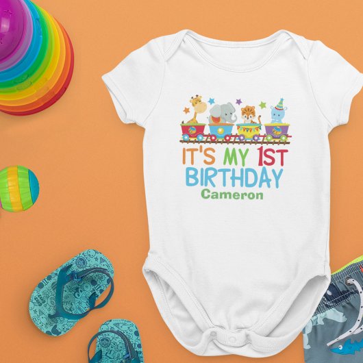 Cute Custom Circus Animal Train Birthday Romper