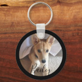 Cute Custom Dog Pet Photo and Name Sleutelhanger (Voorkant)