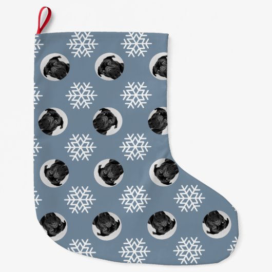 Cute Custom Dog Your Pet Photo Blue Snowflake Grote Kerstsok (Voorkant)