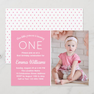 Cute Custom Foto Baby Pink Girl 1ste verjaardag Kaart