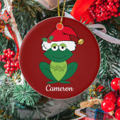 Cute Custom kerstkikker Santa Keramisch Ornament