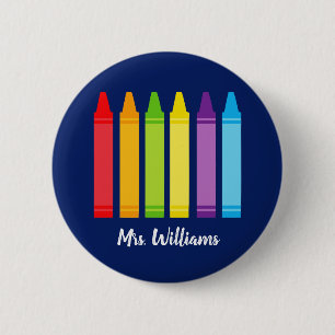 Cute Custom Kindergarten School Teacher Crayon Ronde Button 5,7 Cm