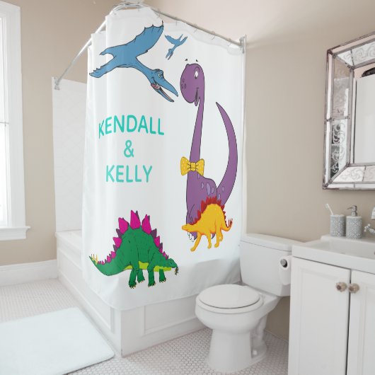Cute Custom Modern Kinder Dinosaur Shower Curtain Douchegordijn (In situ)