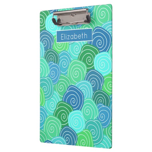 Cute Custom Name Blue Green Circles Patroon Klembord (Links)