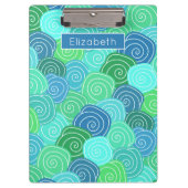 Cute Custom Name Blue Green Circles Patroon Klembord (Voorkant)