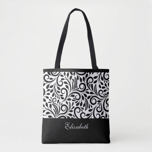 Cute Custom Name Classic Black & White Pattern Draagtas (Voorkant)