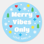 Cute Custom Name Holiday Retro Blue Christmas Ronde Sticker (Voorkant)