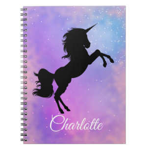 Cute Custom Name Paars Rainbow Galaxy Unicorn Notitieboek
