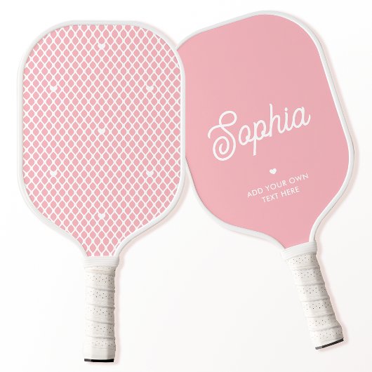Cute Custom Name Pretty Pink Modern Mesh Net Pickleball Paddle