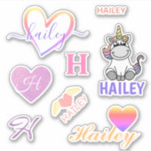 Cute Custom Name Unicorn Rainbow Verschillende let Sticker (Voorkant)