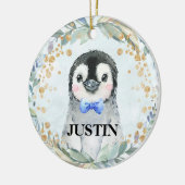 Cute Custom Name Waterverf Penguin Greenery Keramisch Ornament (Links)