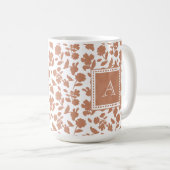 Cute Custom Oranje Glitter Floral Pattern Monogram Koffiemok (Voorkant rechts)