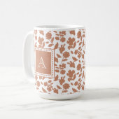 Cute Custom Oranje Glitter Floral Pattern Monogram Koffiemok (Voorkant links)