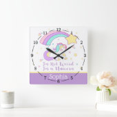 Cute Custom Personalized Magical Rainbow Unicorn Vierkante Klok (Huis)