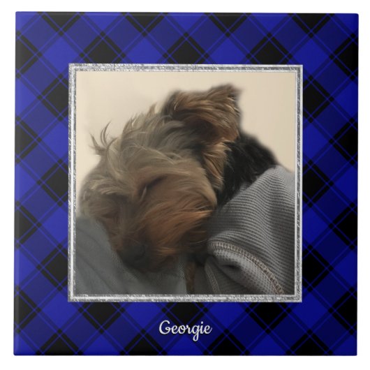 Cute Custom Photo Lijst Classic Blue & Black Plays Tegeltje (Voorkant)