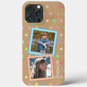 Cute Custom Polkadots Pattern on Faux Kraft Paper iPhone 13 Pro Max Hoesje