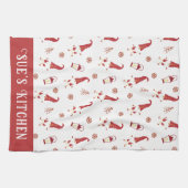 Cute Custom Red Kerstgnomen Kitchen Towel Theedoek (Horizontaal)