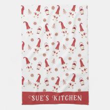 Cute Custom Red Kerstgnomen Kitchen Towel
