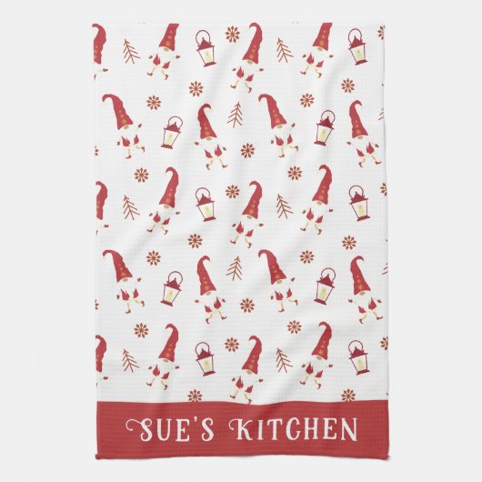 Cute Custom Red Kerstgnomen Kitchen Towel Theedoek (Verticaal)