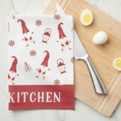 Cute Custom Red Noël Gnomes Serviette de cuisine (Quart Plié)