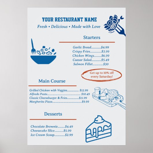 Cute Custom Restaurant Business Menu Poster (Voorkant)
