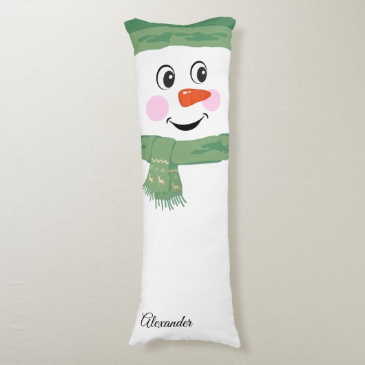 Cute Custom Snowman met Green Scarf en Pet Lichaamskussen (Voorkant Verticaal)