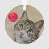 Cute custom tabby cat met kerstbal foto ornament (achterkant)