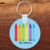 Cute Custom Teacher Crayon Terug naar schoolmonogr Sleutelhanger (Voorkant)