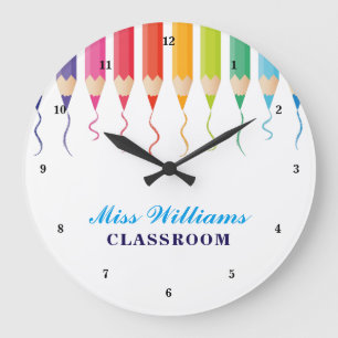 Cute Custom Teacher Rainbow Artistic Classroom Grote Klok