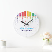 Cute Custom Teacher Rainbow Artistic Classroom Grote Klok (Huis)