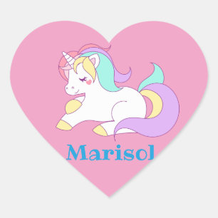Cute Custom Text/Color Baby Rainbow Unicorn Roze Hart Sticker