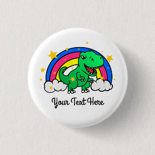 Cute Custom Text Green Dinosaur Rainbow Ronde Button 3,2 Cm